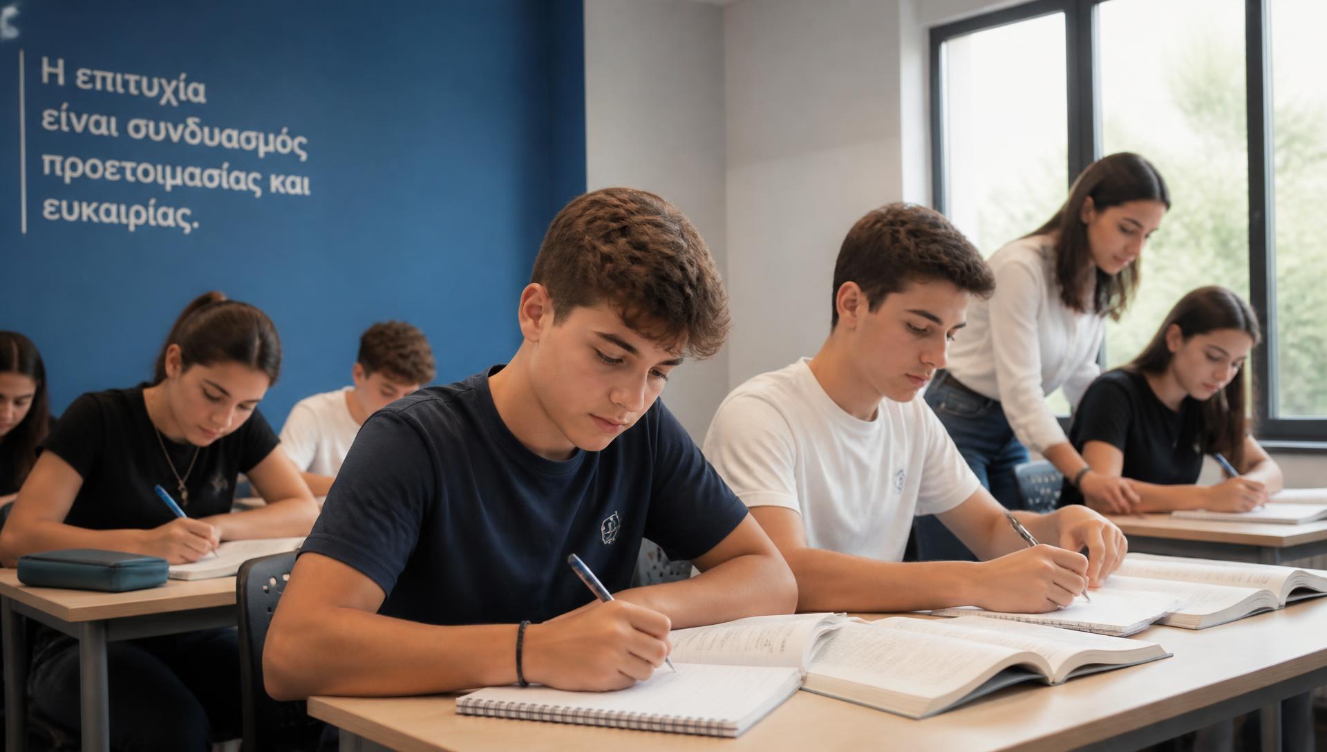 Μαθητές Λυκείου μελετούν σε σύγχρονη αίθουσα φροντιστηρίου